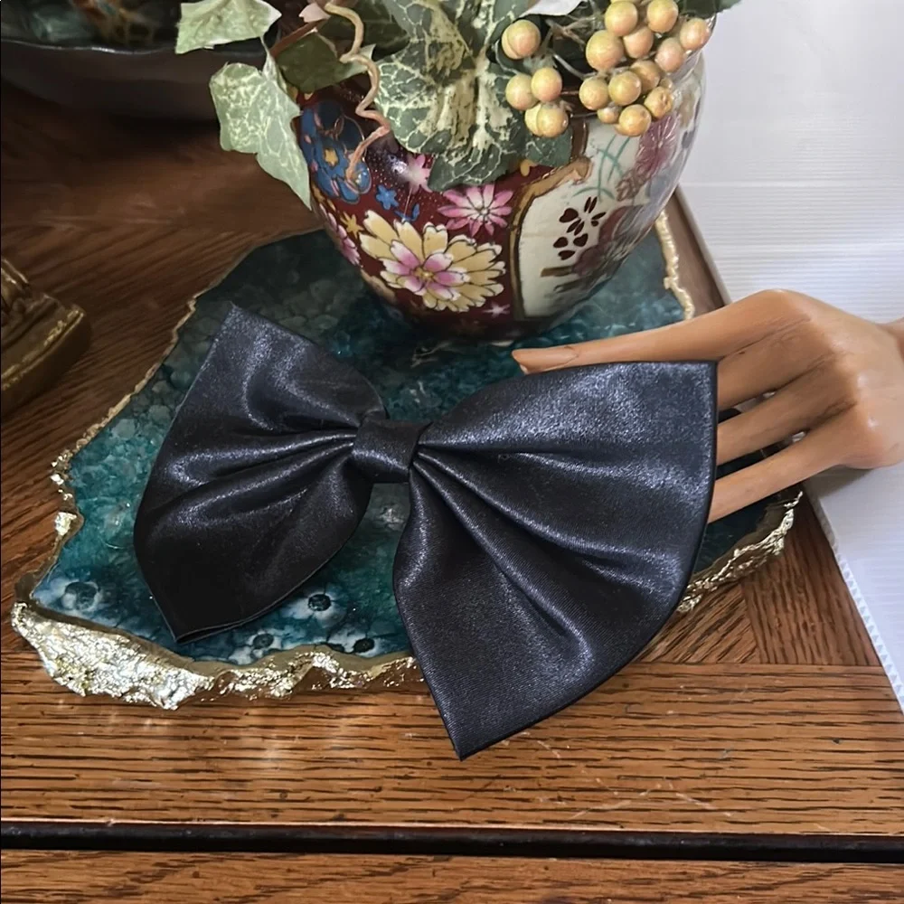 Vintage Black Satin Bow Hair Barrette